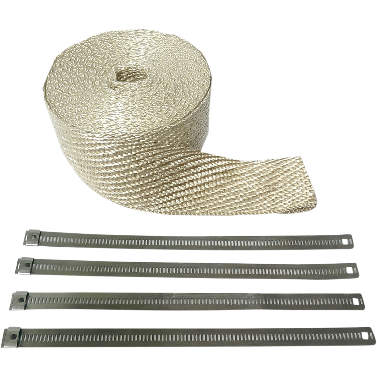 H/D CYCLE EXHAUST PIPE WRAP NATURAL W/ STAINLESS STEEL