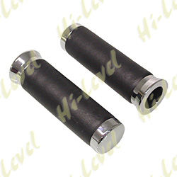 GRIPS LEATHER BLACK CHROME ENDS TO FIT 7/8" BARS (150MM)