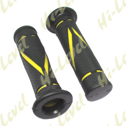 GRIPS DIAMOND BLACK WITH YELLOW CUT OUT TO FIT 7/8" HANDLEBARS