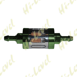 FUEL FILTER 6MM ANODISED ALUMINUM GREEN GLASS CENTRE