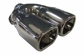 TAIL PIPE Twin 3" x 2.5" Square Tailpipe Twin 76mm x 63mm In rolled tails with Perf insert. 51mm inlet. 210mm length. 179mm width.  