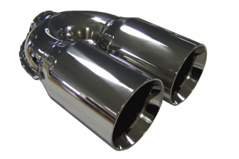 TAIL PIPE Twin 3 Twin 76mm (3in) Double skinned on a Y. 51mm Inlet. Length 210mm. Total width 165mm   