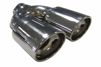 TAIL PIPE Twin 3"x2.5" Oval Tailpipe Twin 80mm x 70mm In rolled Oval with perf inserts. 57mm inlet. Length 225mm. Total width 180mm   