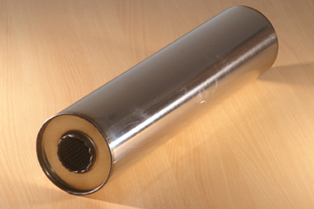 EXHAUST SILENCER Stainless steel 5" (130mm) Round 20" (500mm) Long 1.5" Bore (Centre In Centre Out)