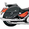 KAWASAKI VN2000 VULCAN, VN2000 VULCAN LIMITED, VN2000 VULCAN CLASSIC 2004-2010 SADDLEBAG SPECIFIC FIT RIGID MOUNT SYNTHETIC LEATHER TEARDROP STUDDED CONCHO BLACK
